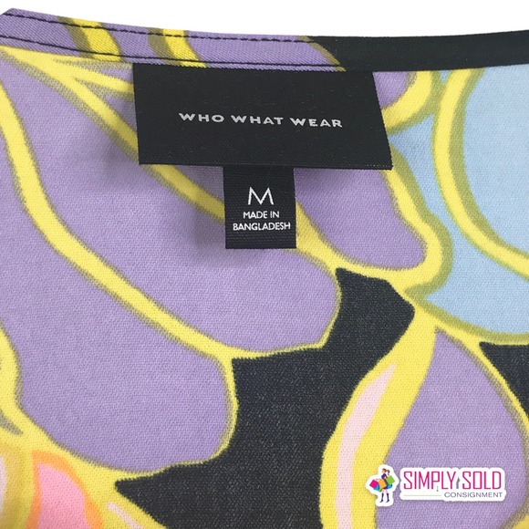 Who What Wear Women's Black Pink Floral Dress Mini Puff Sleeve 3/4 Bohemian Sz M - Picture 3 of 9